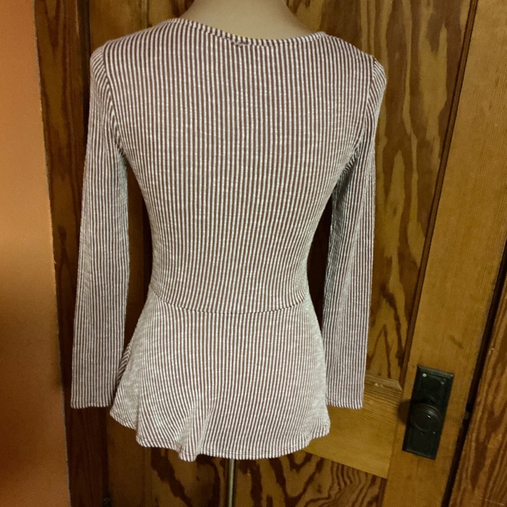 Caution to the wind striped tie waist peplum long sleeve top - Picture 10 of 10